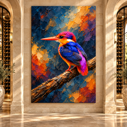 Colorful Oriental Dwarf Kingfisher Wrapped Canvas Wall Art – Vibrant Tropical Bird Painting - ART OF ROYALS