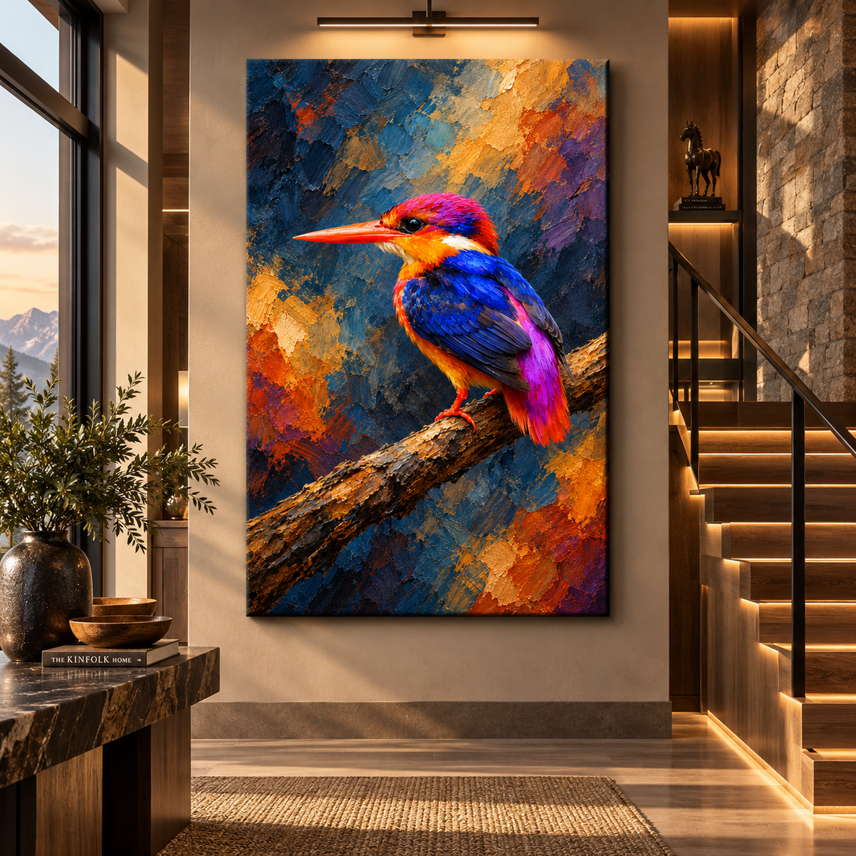 Colorful Oriental Dwarf Kingfisher Wrapped Canvas Wall Art – Vibrant Tropical Bird Painting - ART OF ROYALS