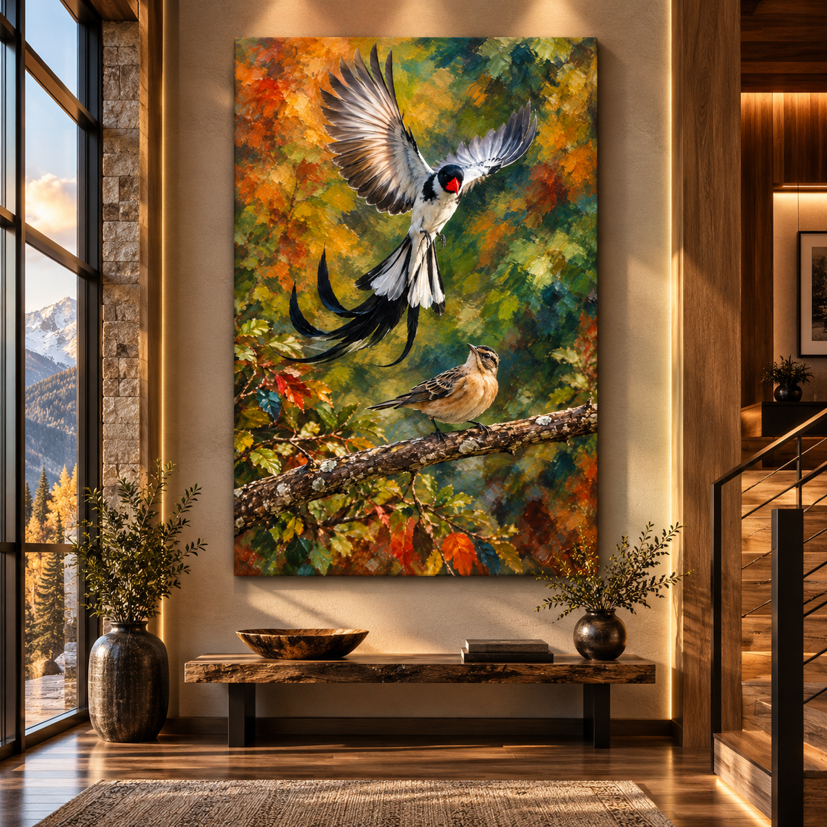 Pin-Tailed Whydah Pair Wrapped Canvas Wall Art – Male & Female African Songbird Painting