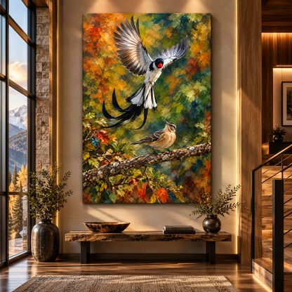 Pin-Tailed Whydah Pair Wrapped Canvas Wall Art – Male & Female African Songbird Painting