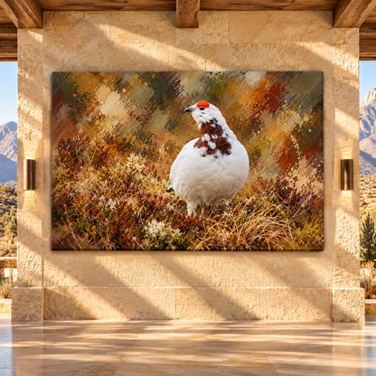 Willow Ptarmigan Wrapped Canvas Wall Art – White Grouse Autumn Tundra Painting