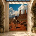 Western Cowboy on White Horse Wrapped Canvas Wall Art – Monument Valley Desert Ranch Painting