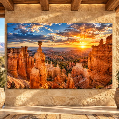 Bryce Canyon Hoodoos at Golden Sunrise Wrapped Canvas Wall Art – Southwest Red Rock Landscape Print