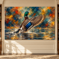 Mallard Duck Wings Spread Wrapped Canvas Wall Art – Colorful Waterfowl Painting