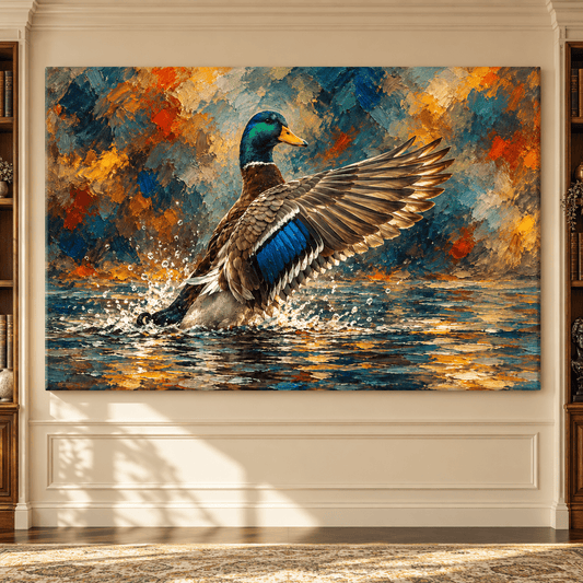 Mallard Duck Wings Spread Wrapped Canvas Wall Art – Colorful Waterfowl Painting - ART OF ROYALS