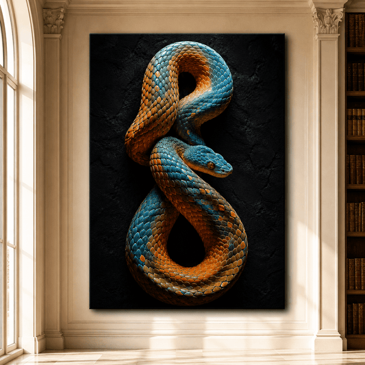 Turquoise and Orange Coiled Snake Wrapped Canvas Wall Art – Colorful Reptile Wildlife Print - ART OF ROYALS