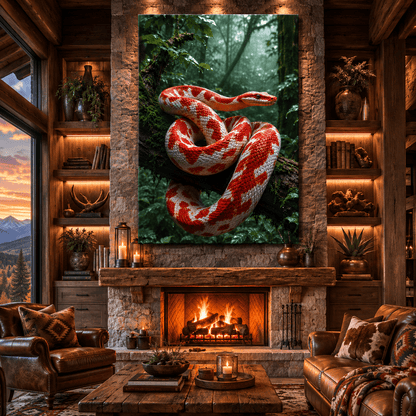 Red and White Snake Wrapped Canvas Wall Art – Rainforest Serpent Nature Print - ART OF ROYALS
