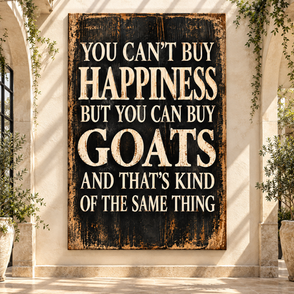 Funny Goat Quote Wrapped Canvas Wall Art – “You Can’t Buy Happiness, But You Can Buy Goats” Farmhouse Decor