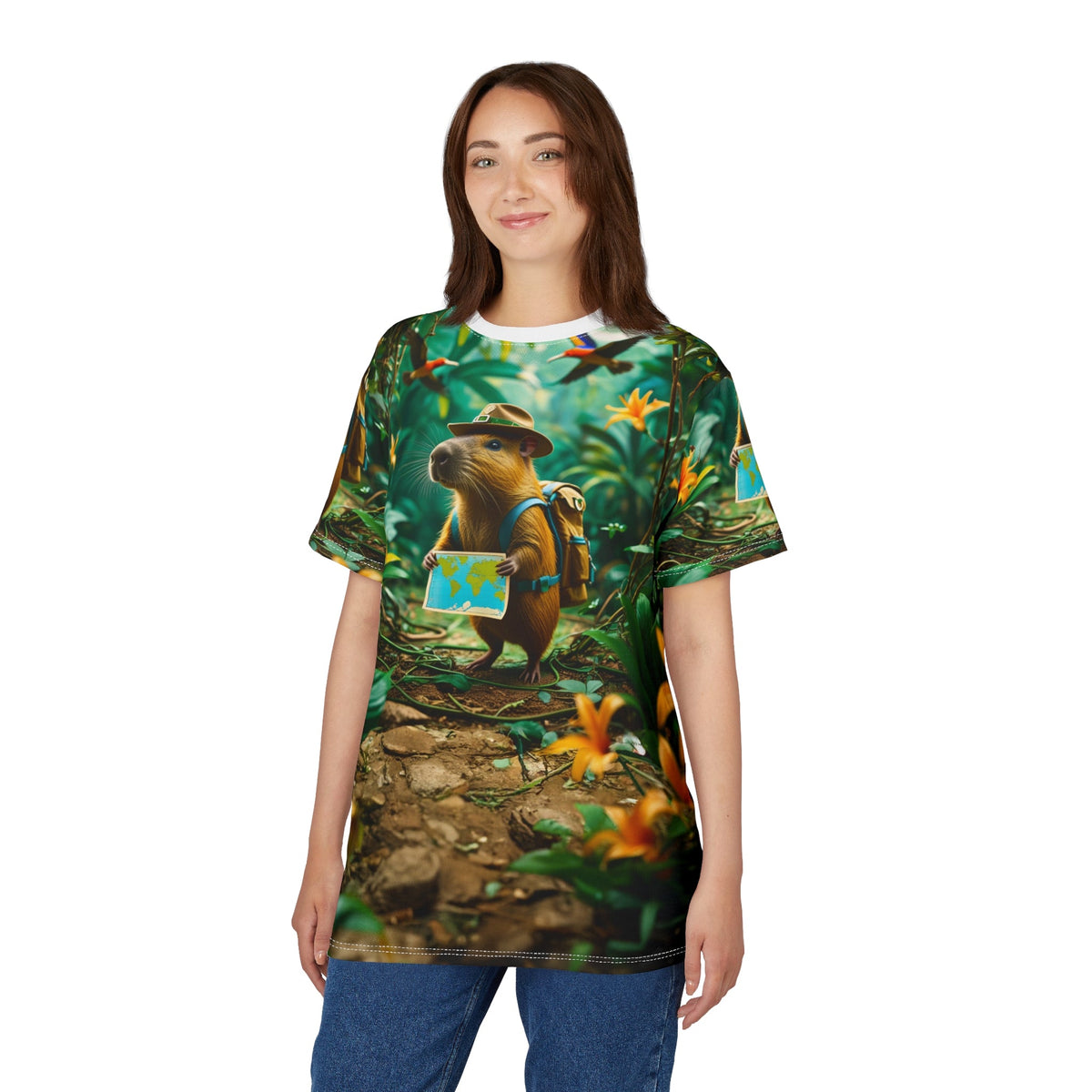 Adventurous Capybara – Thriller Forest Explorer T-Shirt 🏕️✨ - ART OF ROYALS