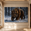 Tiger Walking Through Snow Wrapped Canvas Wall Art – Powerful Winter Wildlife Forest Print