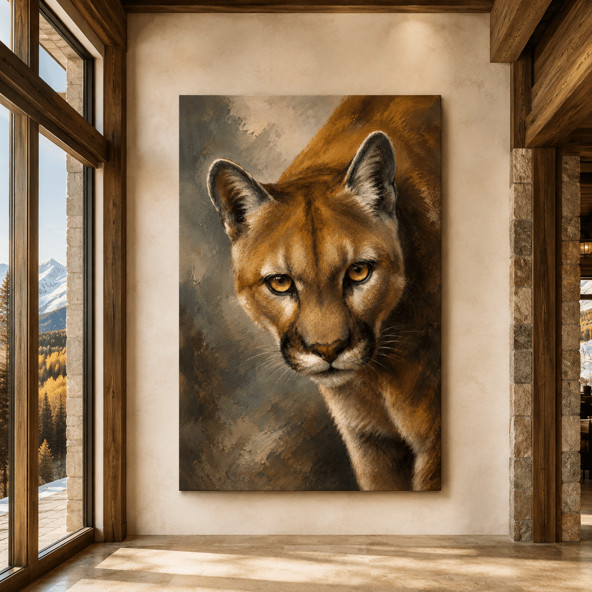 Classical Cougar Portrait Wrapped Canvas Wall Art – Fine Art Oil Painting Print - ART OF ROYALS
