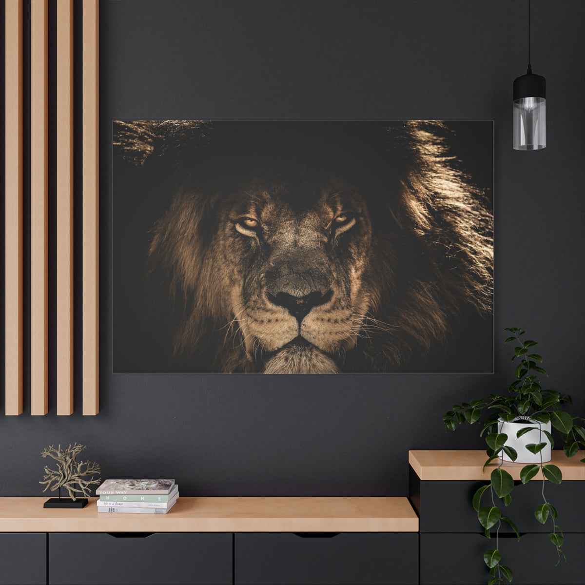 African Lion Portrait Canvas Wall Art - ART OF ROYALS