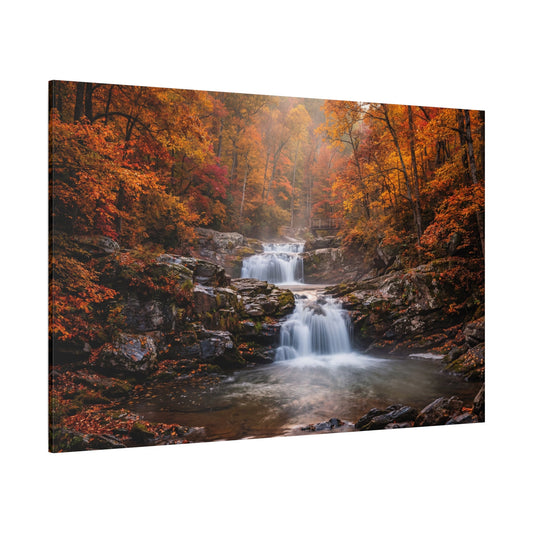 Autumn Cascade Whispering Falls Canvas Wall Art – Waterfall Forest Landscape Nature Decor - ART OF ROYALS