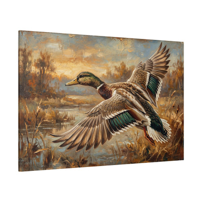 Autumn Flight Majestic Mallard Duck Canvas Wall Art – Rustic Wildlife Wetland Decor - ART OF ROYALS