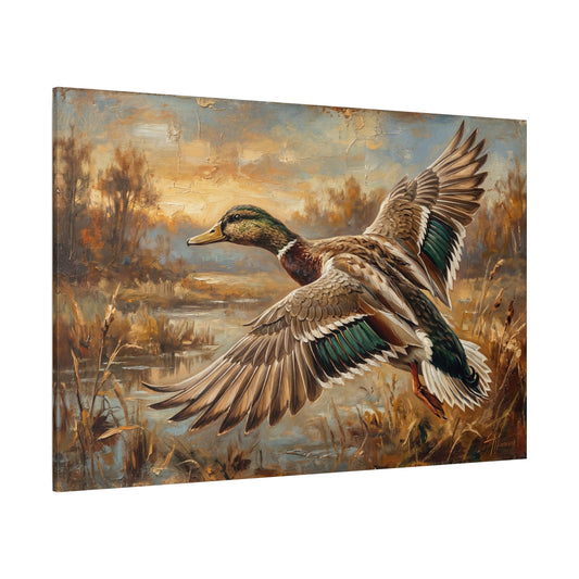 Autumn Flight Majestic Mallard Duck Canvas Wall Art – Rustic Wildlife Wetland Decor - ART OF ROYALS