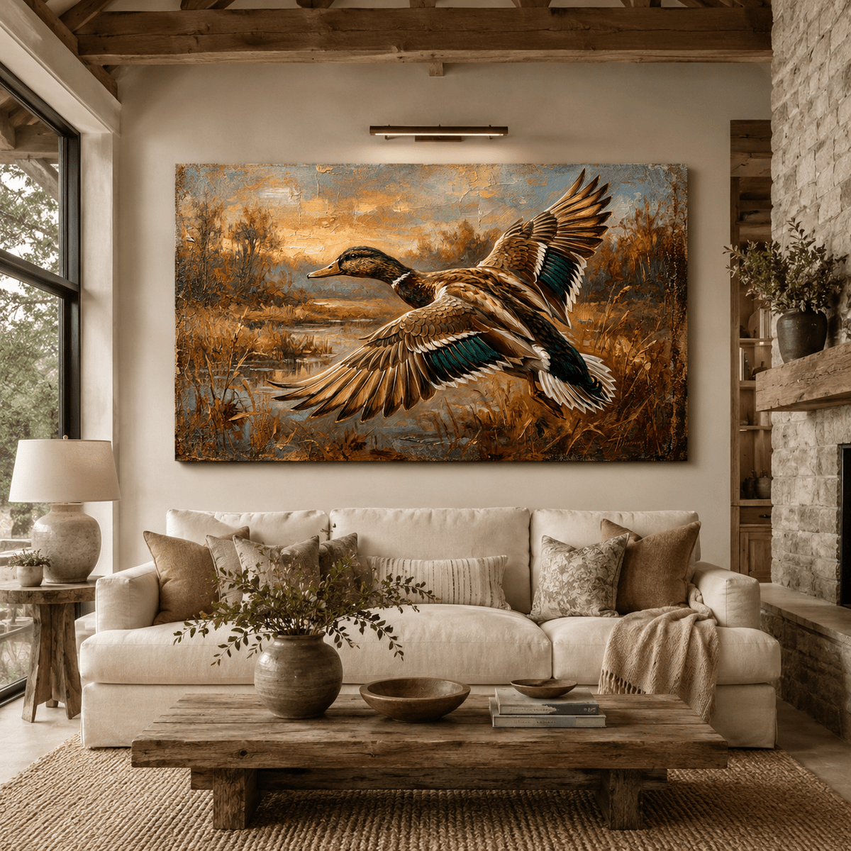 Autumn Flight Majestic Mallard Duck Canvas Wall Art – Rustic Wildlife Wetland Decor - ART OF ROYALS