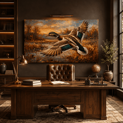 Autumn Flight Majestic Mallard Duck Canvas Wall Art – Rustic Wildlife Wetland Decor - ART OF ROYALS