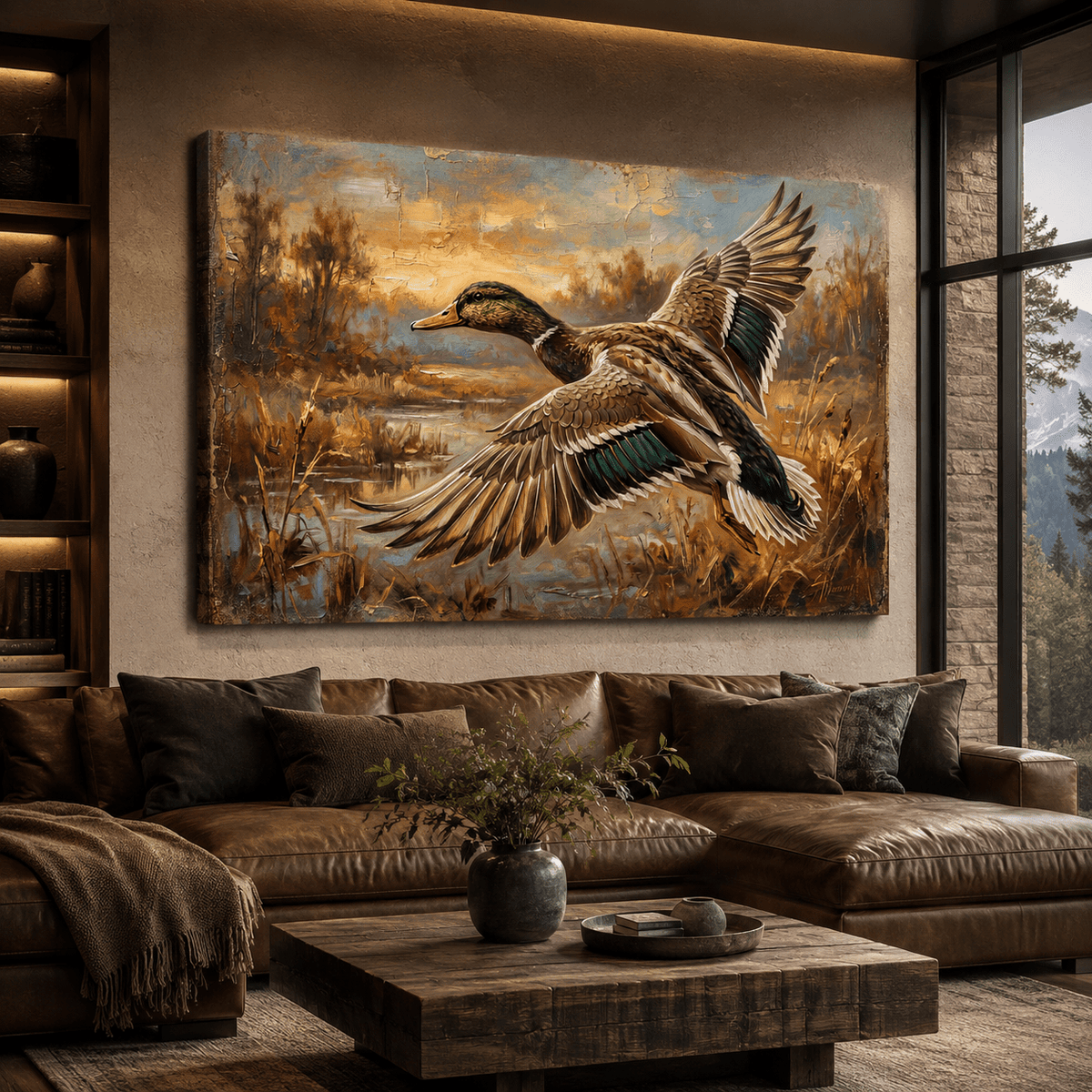 Autumn Flight Majestic Mallard Duck Canvas Wall Art – Rustic Wildlife Wetland Decor - ART OF ROYALS