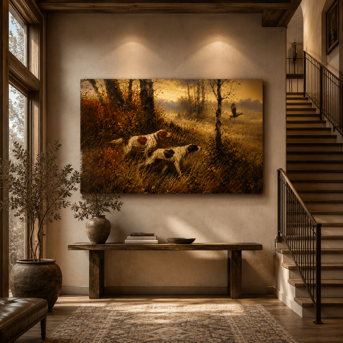 Autumn Flush – Sporting Dogs in the Golden Field Canvas Wall Art - ART OF ROYALS