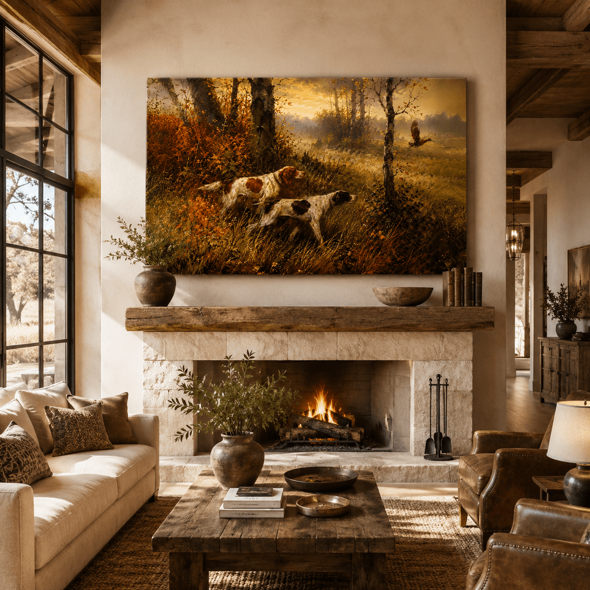 Autumn Flush – Sporting Dogs in the Golden Field Canvas Wall Art - ART OF ROYALS