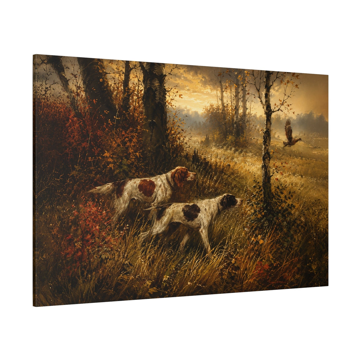 Autumn Flush – Sporting Dogs in the Golden Field Canvas Wall Art - ART OF ROYALS