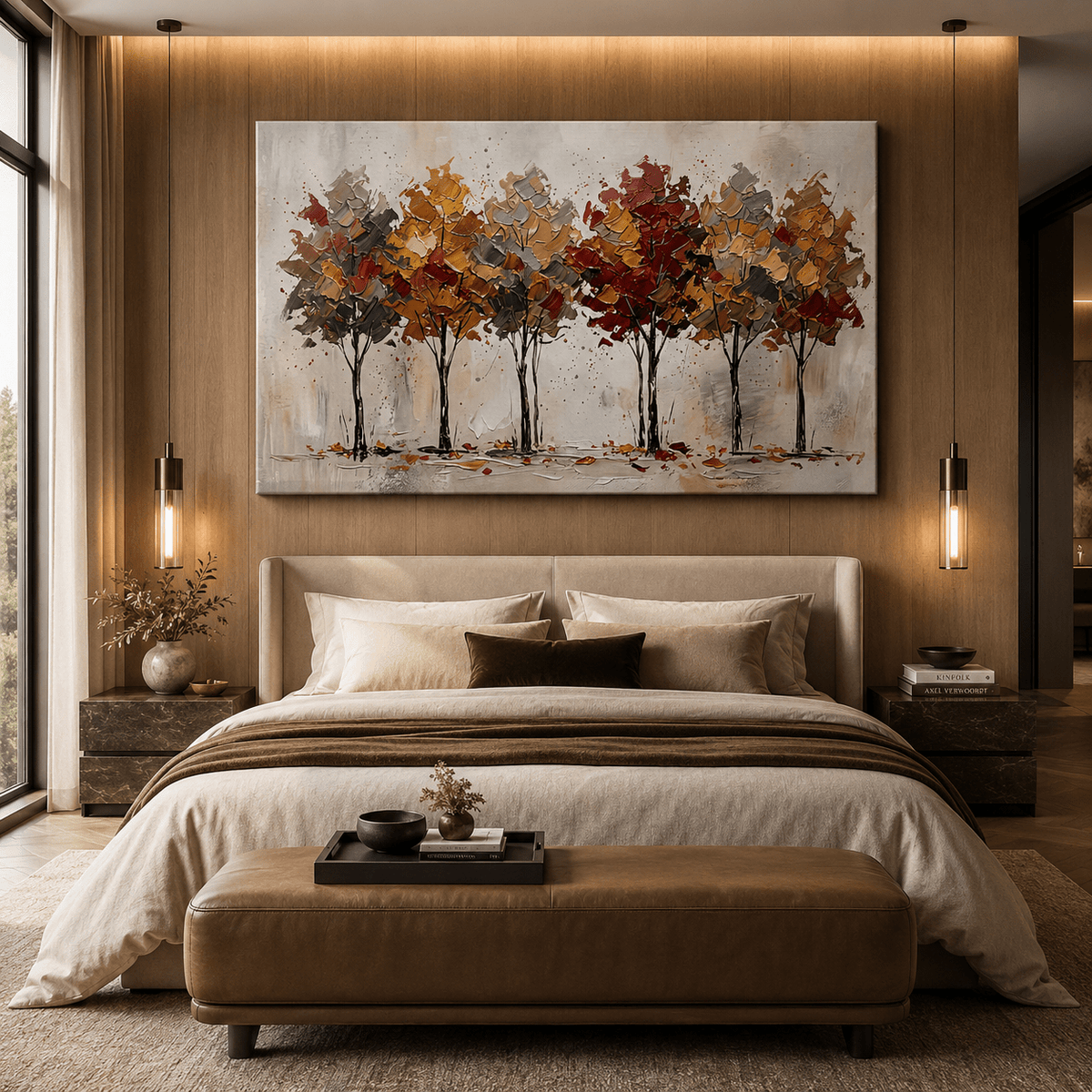 Autumn Harmony Abstract Fall Trees Canvas Wall Art – Modern Textured Autumn Landscape Decor - ART OF ROYALS