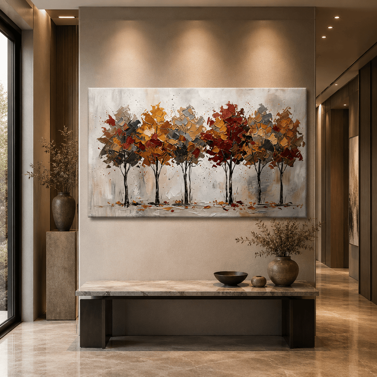 Autumn Harmony Abstract Fall Trees Canvas Wall Art – Modern Textured Autumn Landscape Decor - ART OF ROYALS