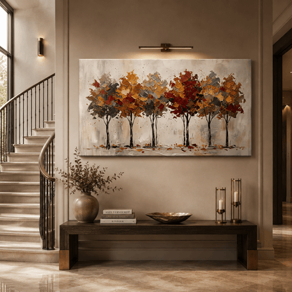 Autumn Harmony Abstract Fall Trees Canvas Wall Art – Modern Textured Autumn Landscape Decor - ART OF ROYALS