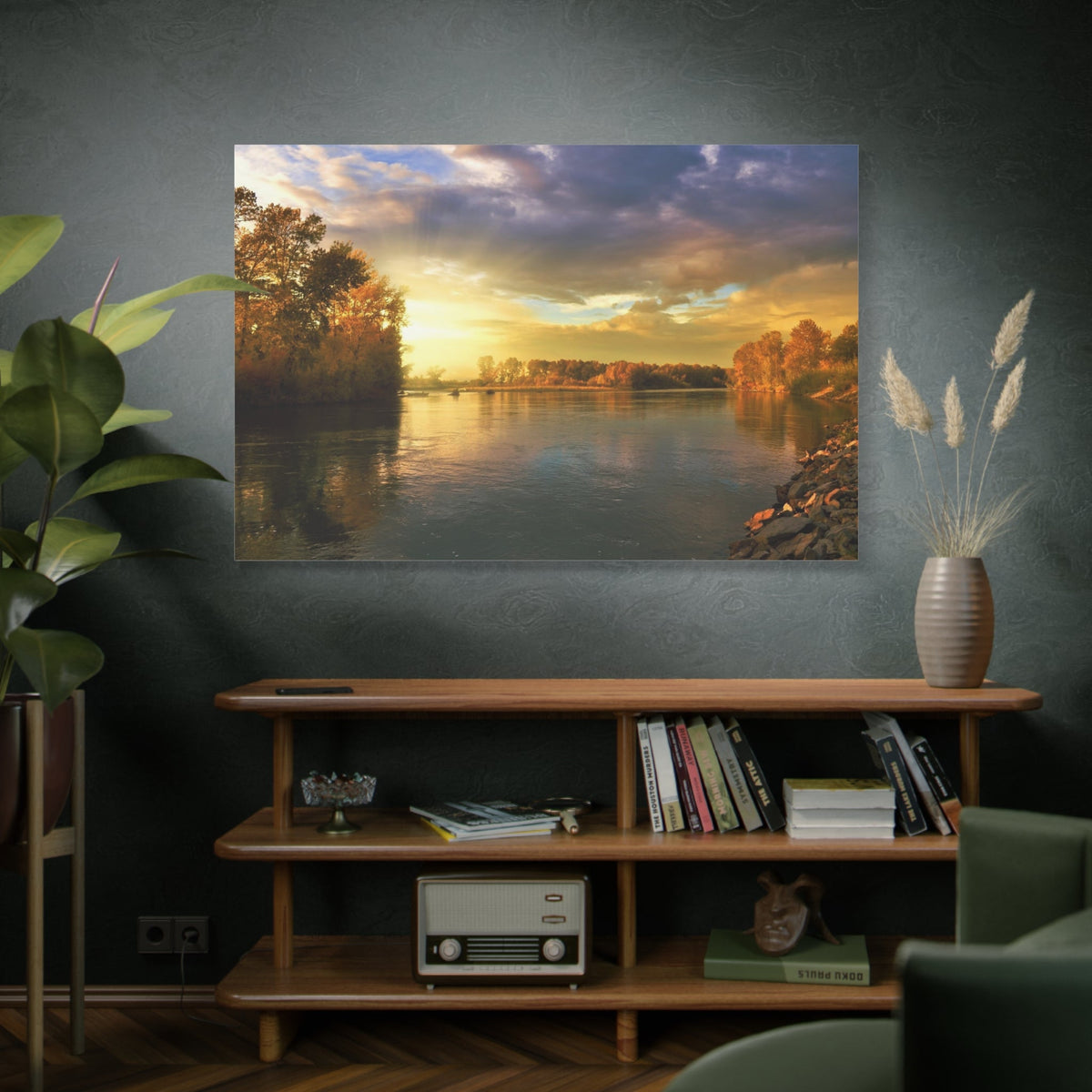 Autumn River Serenity – Nature’s Golden Reflection - ART OF ROYALS