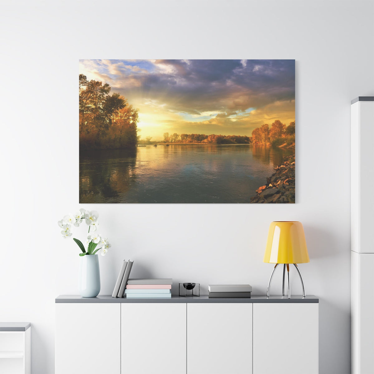 Autumn River Serenity – Nature’s Golden Reflection - ART OF ROYALS