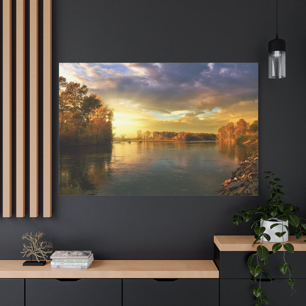 Autumn River Serenity – Nature’s Golden Reflection - ART OF ROYALS