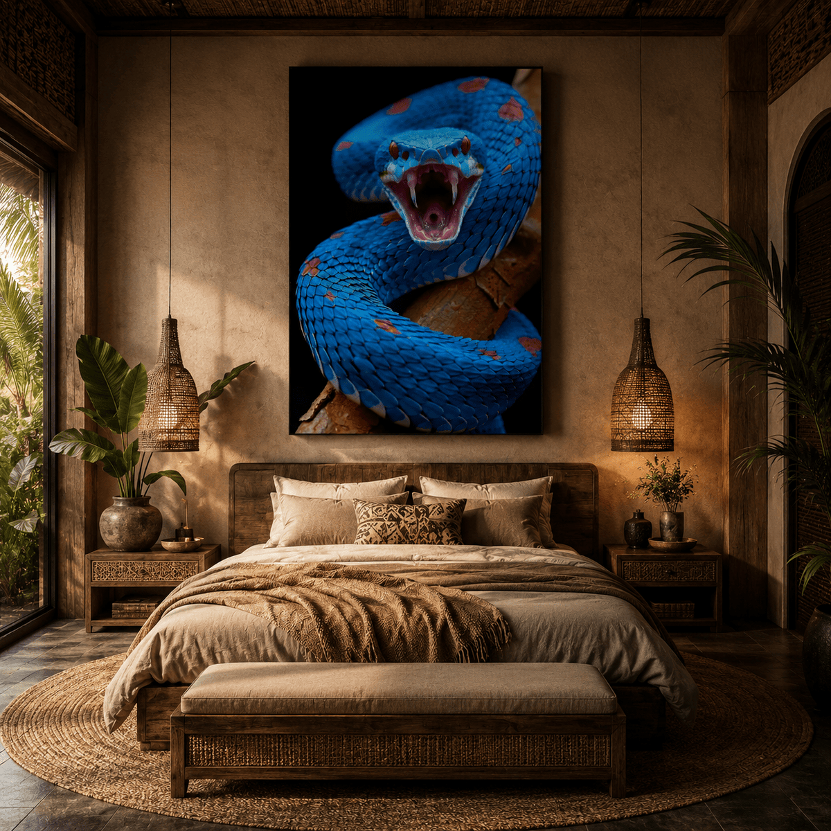 Azure Fury Blue Viper Canvas Wall Art – Exotic Snake Wall Decor for Modern Interiors - ART OF ROYALS