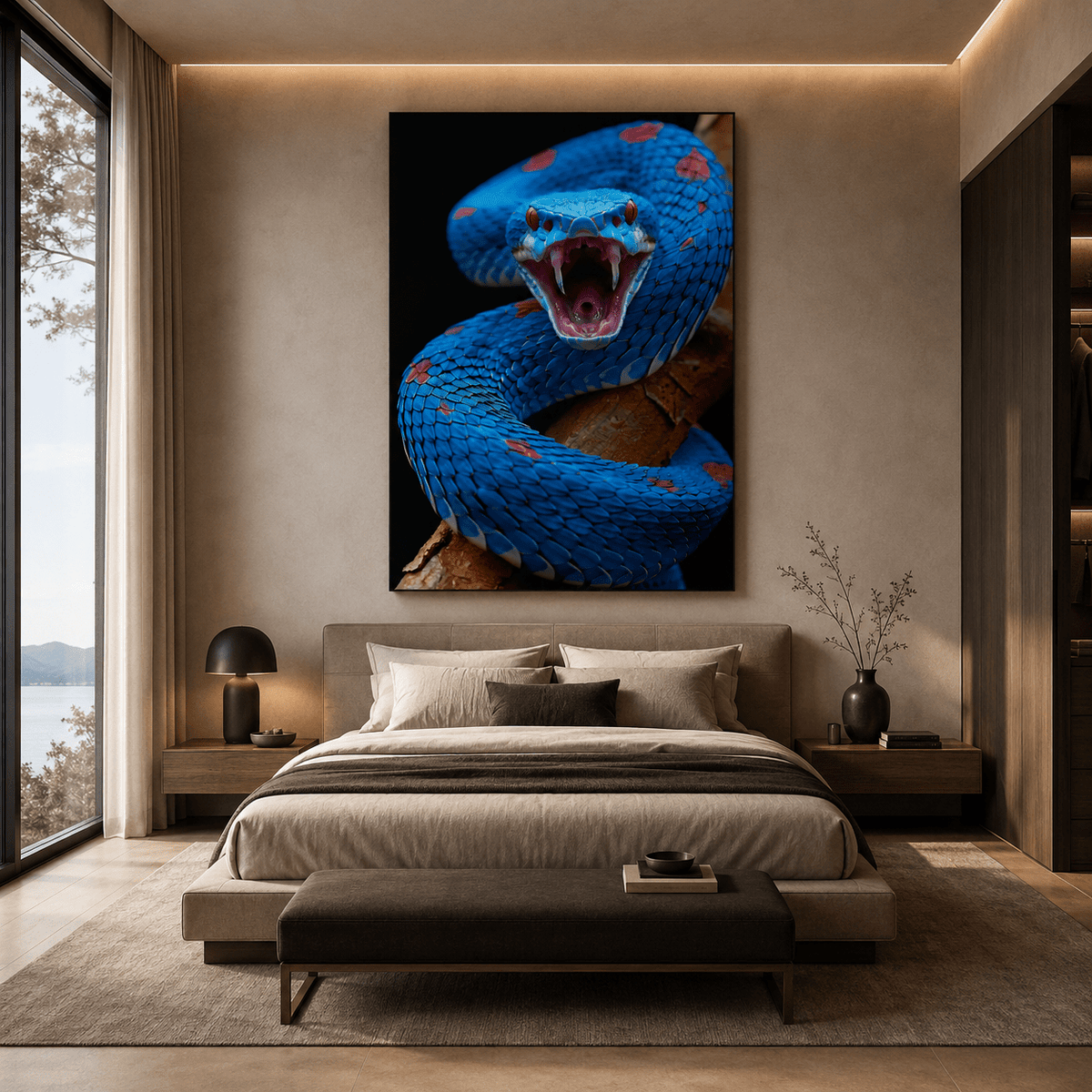 Azure Fury Blue Viper Canvas Wall Art – Exotic Snake Wall Decor for Modern Interiors - ART OF ROYALS