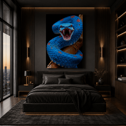 Azure Fury Blue Viper Canvas Wall Art – Exotic Snake Wall Decor for Modern Interiors - ART OF ROYALS