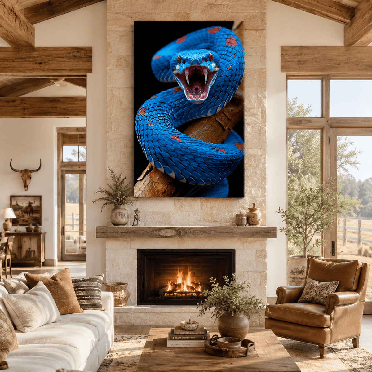 Azure Fury Blue Viper Canvas Wall Art – Exotic Snake Wall Decor for Modern Interiors - ART OF ROYALS