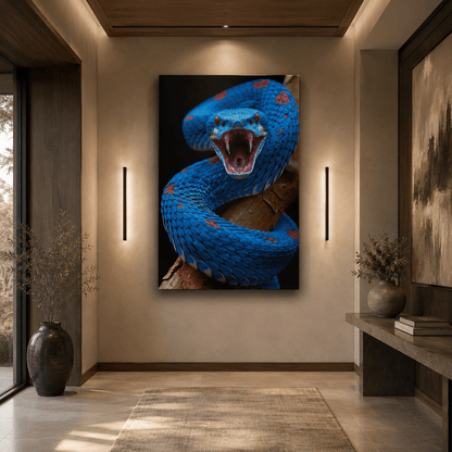 Azure Fury Blue Viper Canvas Wall Art – Exotic Snake Wall Decor for Modern Interiors - ART OF ROYALS