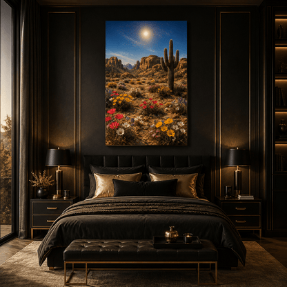 Desert Cactus and Wildflowers Wrapped Canvas Wall Art – Colorful Southwestern Landscape Print - ART OF ROYALS