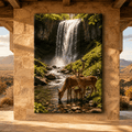 Deer Family by Waterfall Wrapped Canvas Wall Art – Buck Doe and Fawn Forest Wildlife Print