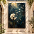 Blowing Dandelion Seeds Wrapped Canvas Wall Art – Moody Teal Botanical Painting