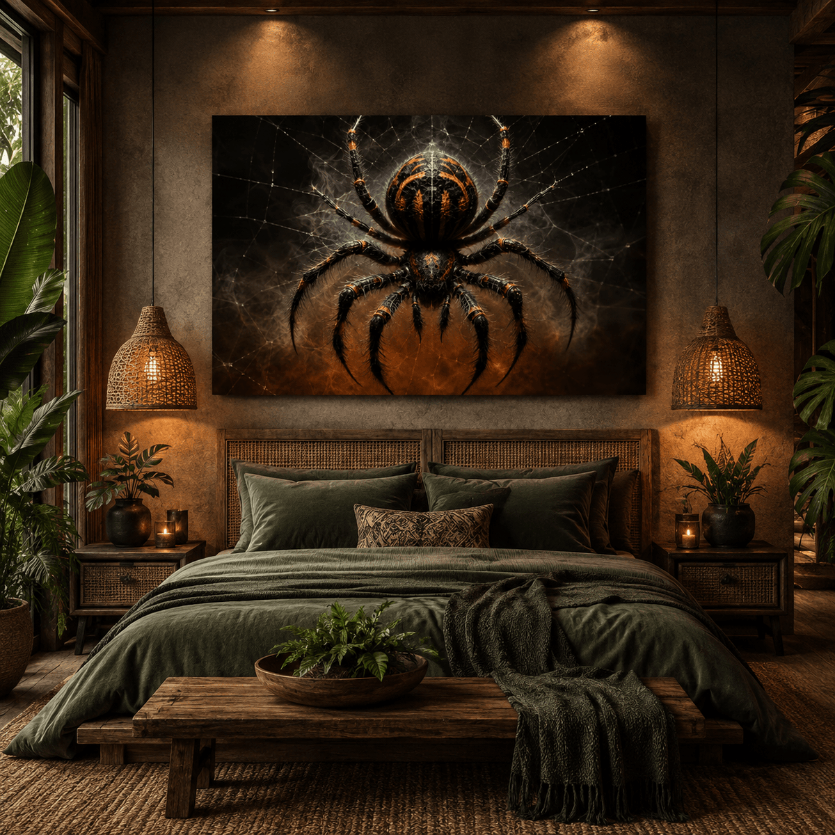 Gothic Orange and Black Spider Wrapped Canvas Wall Art – Hyper-Realistic Arachnid Macro Print - ART OF ROYALS
