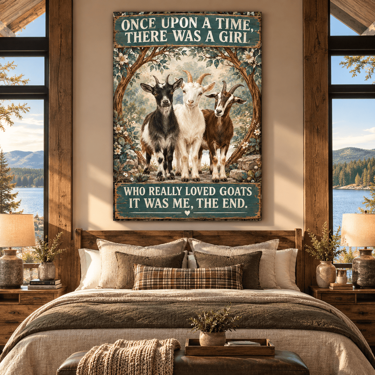 Funny Goat Lover Wrapped Canvas Wall Art – “Once Upon a Time There Was a Girl Who Really Loved Goats” Farmhouse Decor - ART OF ROYALS