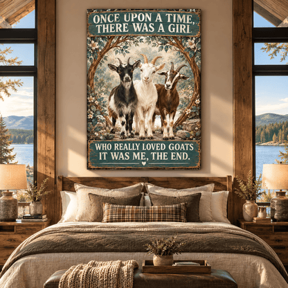 Funny Goat Lover Wrapped Canvas Wall Art – “Once Upon a Time There Was a Girl Who Really Loved Goats” Farmhouse Decor - ART OF ROYALS