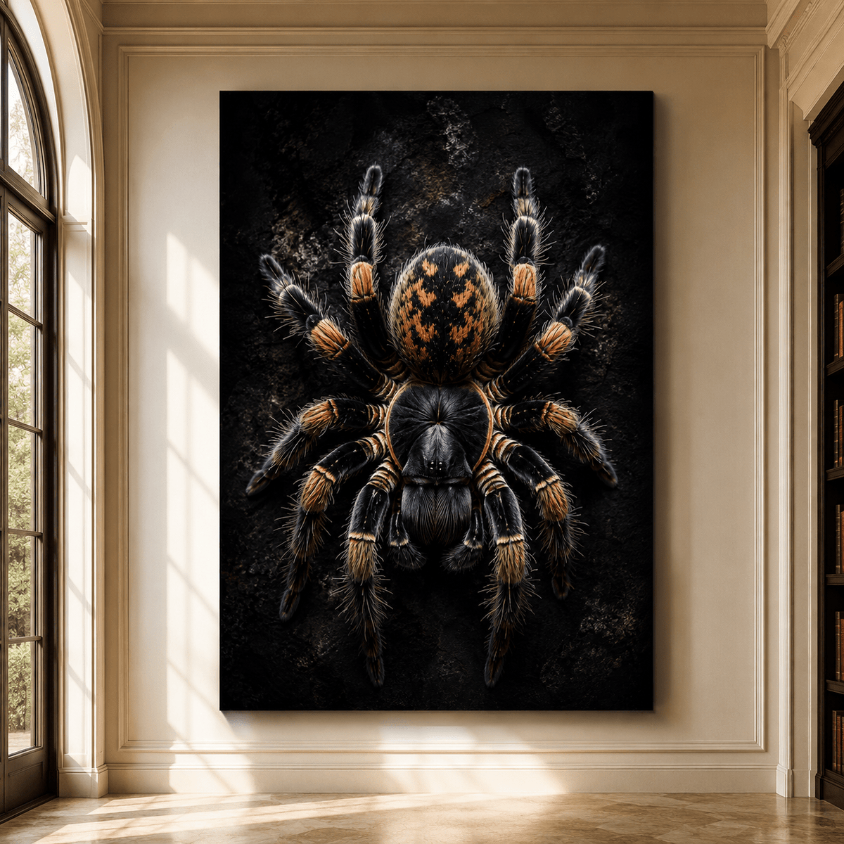 Orange and Black Tarantula Wrapped Canvas Wall Art – Dark Spider Wildlife Print - ART OF ROYALS