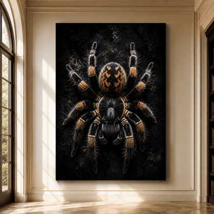 Orange and Black Tarantula Wrapped Canvas Wall Art – Dark Spider Wildlife Print - ART OF ROYALS