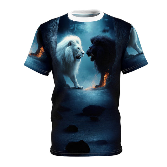 Battle of Legends – White vs. Black Lion T-Shirt - ART OF ROYALS