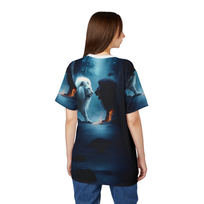 Battle of Legends – White vs. Black Lion T-Shirt - ART OF ROYALS