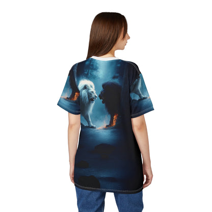 Battle of Legends – White vs. Black Lion T-Shirt - ART OF ROYALS