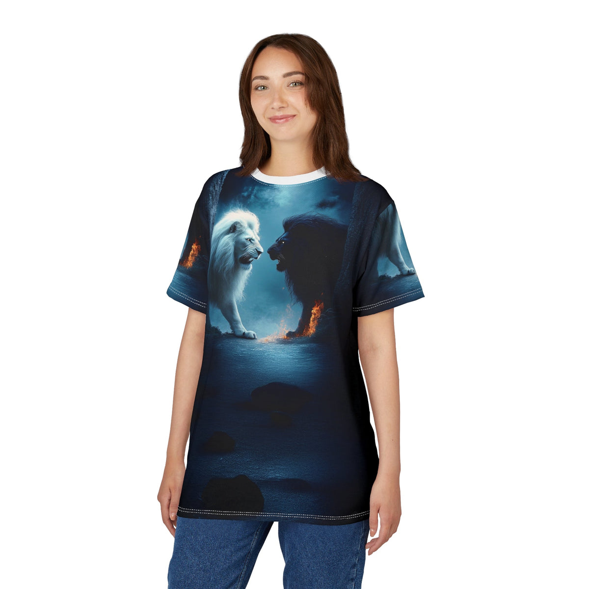 Battle of Legends – White vs. Black Lion T-Shirt - ART OF ROYALS