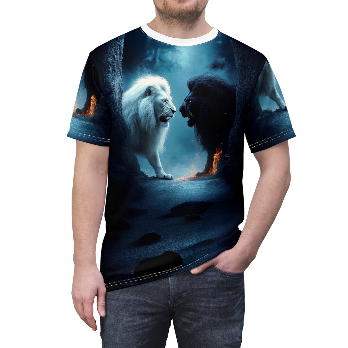 Battle of Legends – White vs. Black Lion T-Shirt - ART OF ROYALS