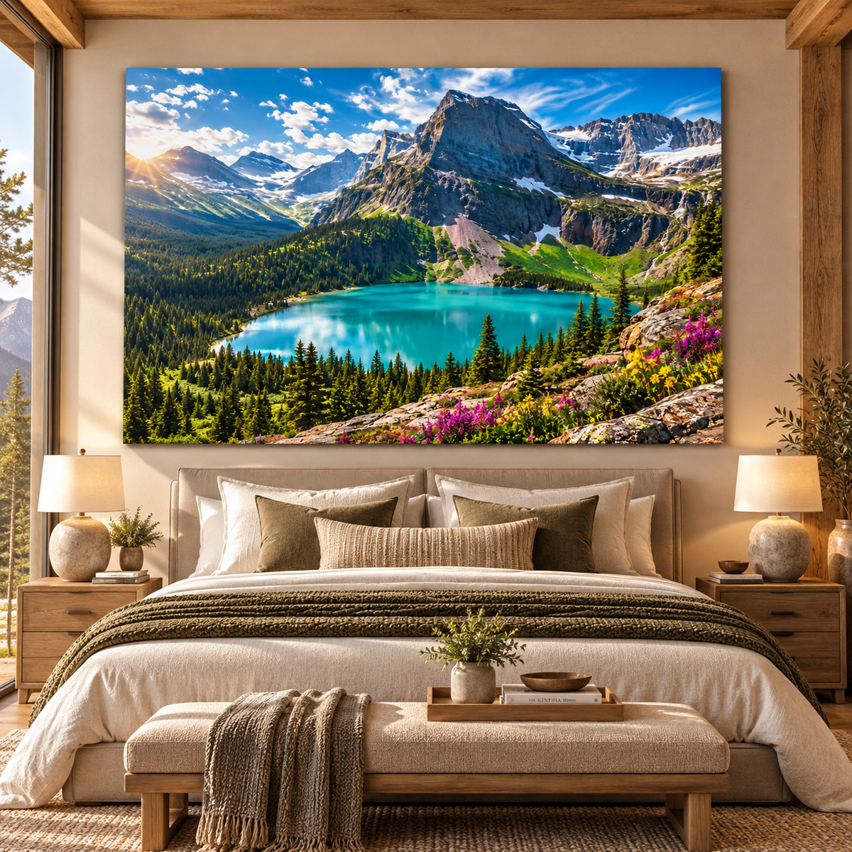 Turquoise Alpine Lake and Mountain Valley Wrapped Canvas Wall Art – Majestic Wilderness Landscape Print - ART OF ROYALS